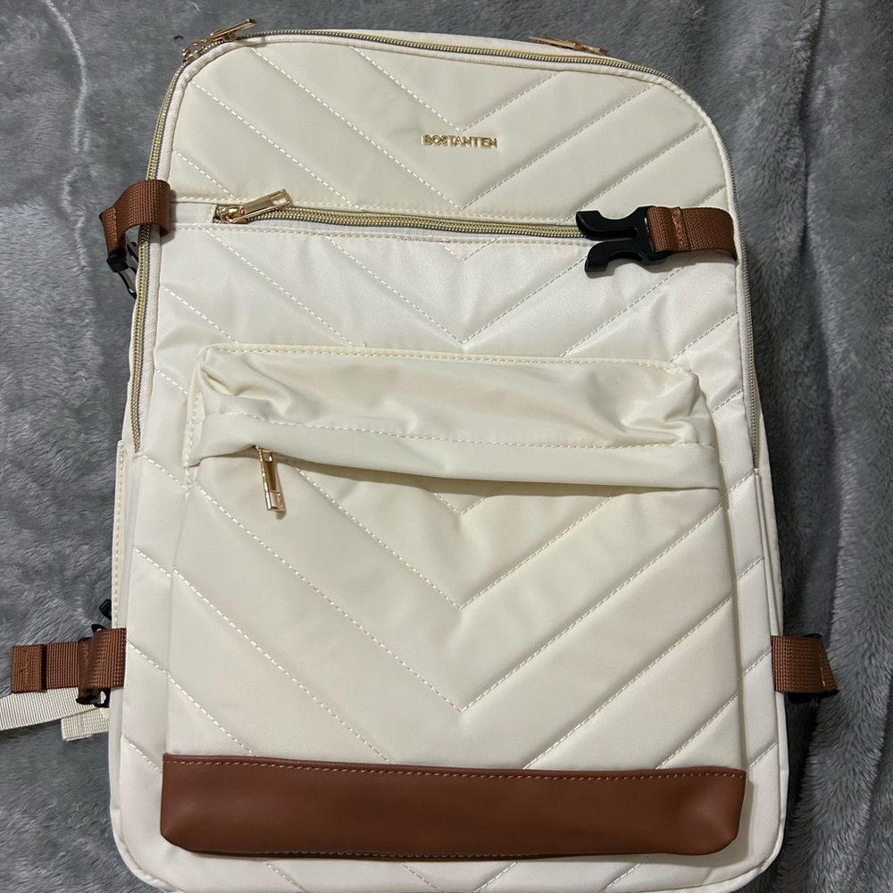 Stylish Women's Backpack in white, Gold and Brown. Never used